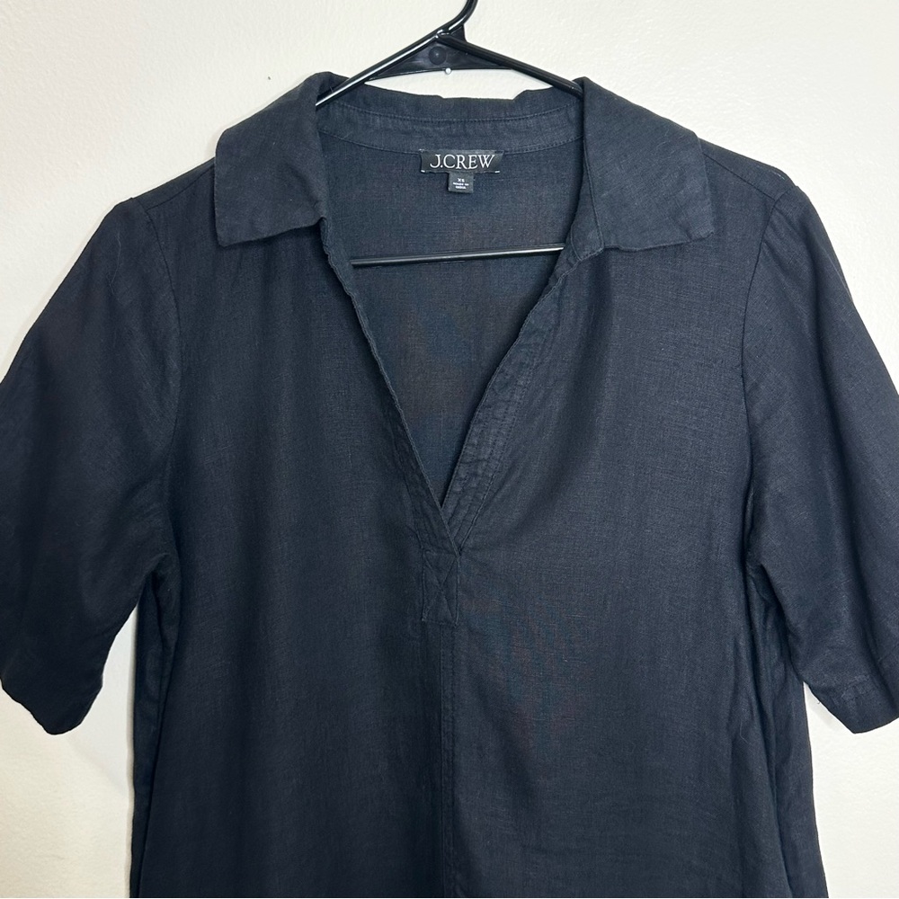 J. Crew Bungalow Popover Linen Black Short‎ Sleeve Dress size XS - Picture 4 of 7